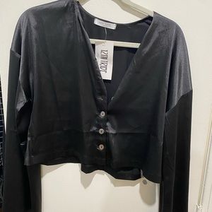 Black silk long sleeve top NWT